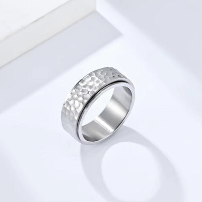 SILVERFORGE TITANIUM HAMMERED RING - Silver Toned Ring - Pure Titanium Steel Ring for Men Size - 21 - THE MEN THING