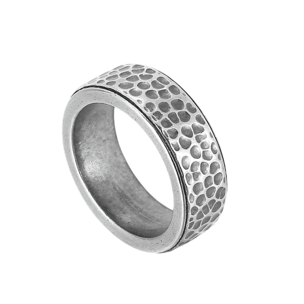 SILVERFORGE TITANIUM HAMMERED RING - Silver Toned Ring - Pure Titanium Steel Ring for Men Size - 21 - THE MEN THING