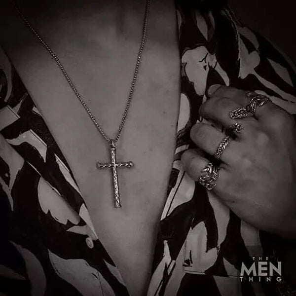 SIMPLE CROSS (T) - Pure Titanium Steel Pendant with Stainless Steel 24inch Round Box Chain, European trending Style for Men & Boy