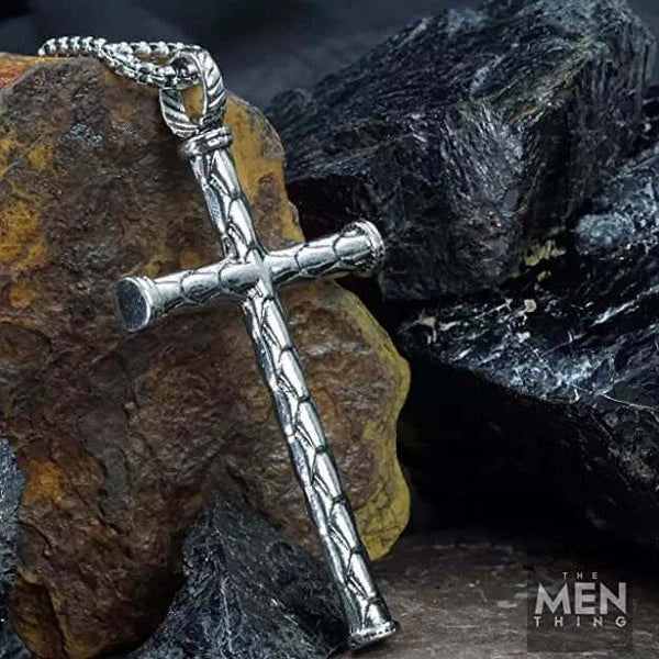 SIMPLE CROSS (T) - Pure Titanium Steel Pendant with Stainless Steel 24inch Round Box Chain, European trending Style for Men & Boy