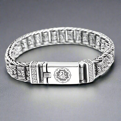 SIX SIGN MANTRA LINK - "11.5"mm Pure Alloy Bracelet with Open Box Clasps for Men & Boy (8 inch) — Steel Bracelets for Men | THE MEN THING