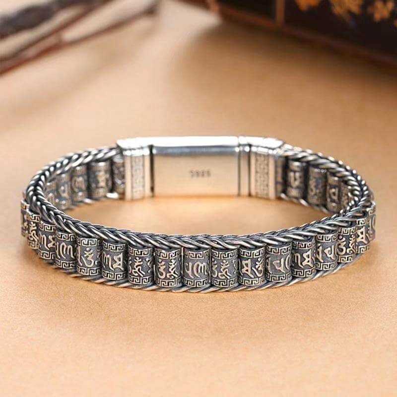 SIX SIGN MANTRA LINK - "11.5"mm Pure Alloy Bracelet with Open Box Clasps for Men & Boy (8 inch) — Steel Bracelets for Men | THE MEN THING