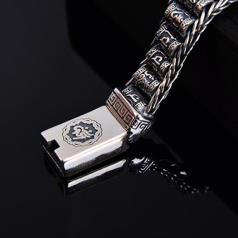 SIX SIGN MANTRA LINK - "11.5"mm Pure Alloy Bracelet with Open Box Clasps for Men & Boy (8 inch) — Steel Bracelets for Men | THE MEN THING