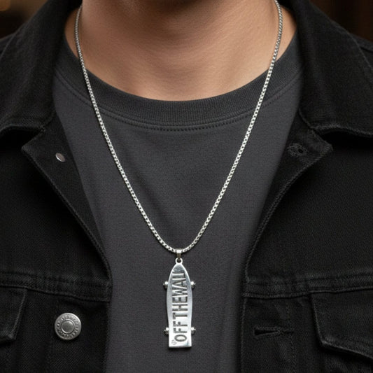 SKATECORE - 16mm Pure Titanium Steel  Pendant with 27inch Round Box 4mm Chain for Men & Boys - THE MEN THING