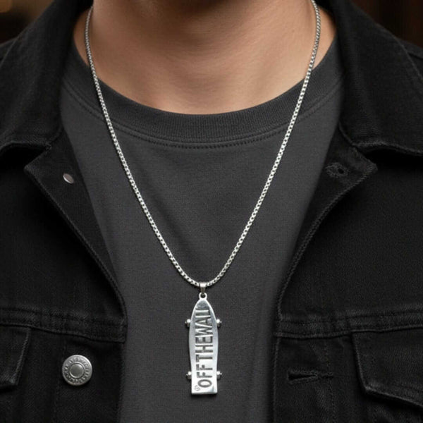 SKATECORE - 16mm Pure Titanium Steel  Pendant with 27inch Round Box 4mm Chain for Men & Boys