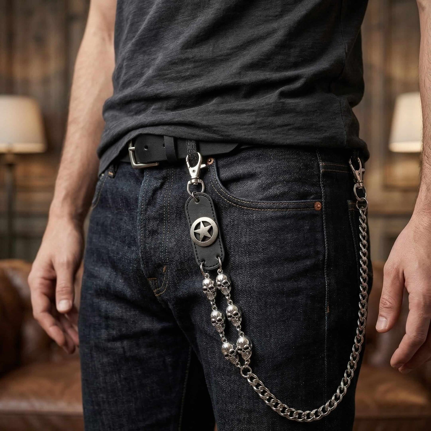 SKULL BADGE - Antique Steel 12mm Titanium Steel Heavy Biker Chain for Jeans with Lobster Clasps for Men & Boys - 29 inch — Biker Fashion for Men | THE MEN THING