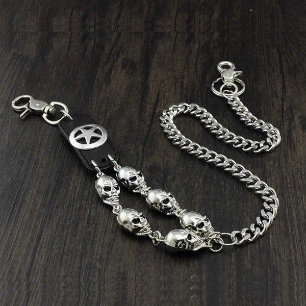 SKULL BADGE - Antique Steel 12mm Titanium Steel Heavy Biker Chain for Jeans with Lobster Clasps for Men & Boys - 29 inch