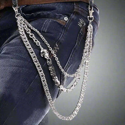 SKULL BIKE LINK CHAIN - 3pcs Alloy Multi-Layer Wallet Biker Chain For Jeans with Lobster Clasps for Men & Boys - "20.5" inch - THE MEN THING