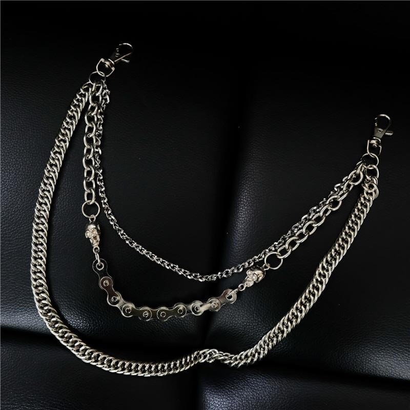 SKULL BIKE LINK CHAIN - 3pcs Alloy Multi-Layer Wallet Biker Chain For Jeans with Lobster Clasps for Men & Boys - "20.5" inch - THE MEN THING