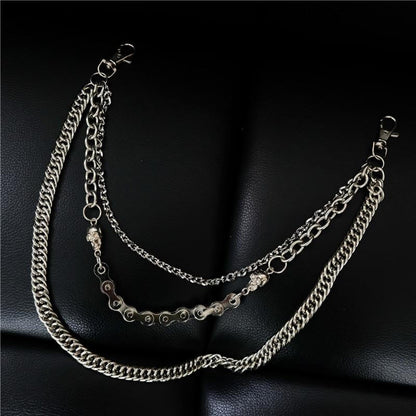 SKULL BIKE LINK CHAIN - 3pcs Alloy Multi-Layer Wallet Biker Chain For Jeans with Lobster Clasps for Men & Boys - "20.5" inch - THE MEN THING