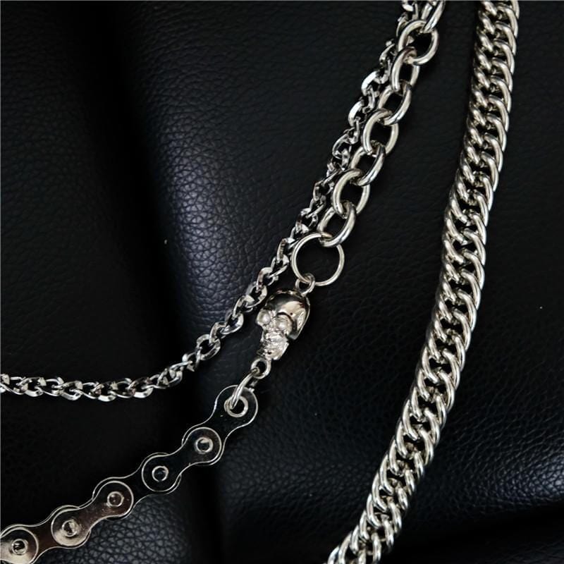 SKULL BIKE LINK CHAIN - 3pcs Alloy Multi-Layer Wallet Biker Chain For Jeans with Lobster Clasps for Men & Boys - "20.5" inch - THE MEN THING