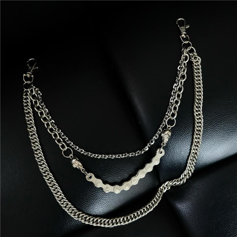 SKULL BIKE LINK CHAIN - 3pcs Alloy Multi-Layer Wallet Biker Chain For Jeans with Lobster Clasps for Men & Boys - "20.5" inch - THE MEN THING