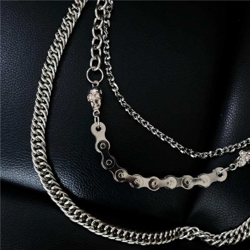 SKULL BIKE LINK CHAIN - 3pcs Alloy Multi-Layer Wallet Biker Chain For Jeans with Lobster Clasps for Men & Boys - "20.5" inch - THE MEN THING
