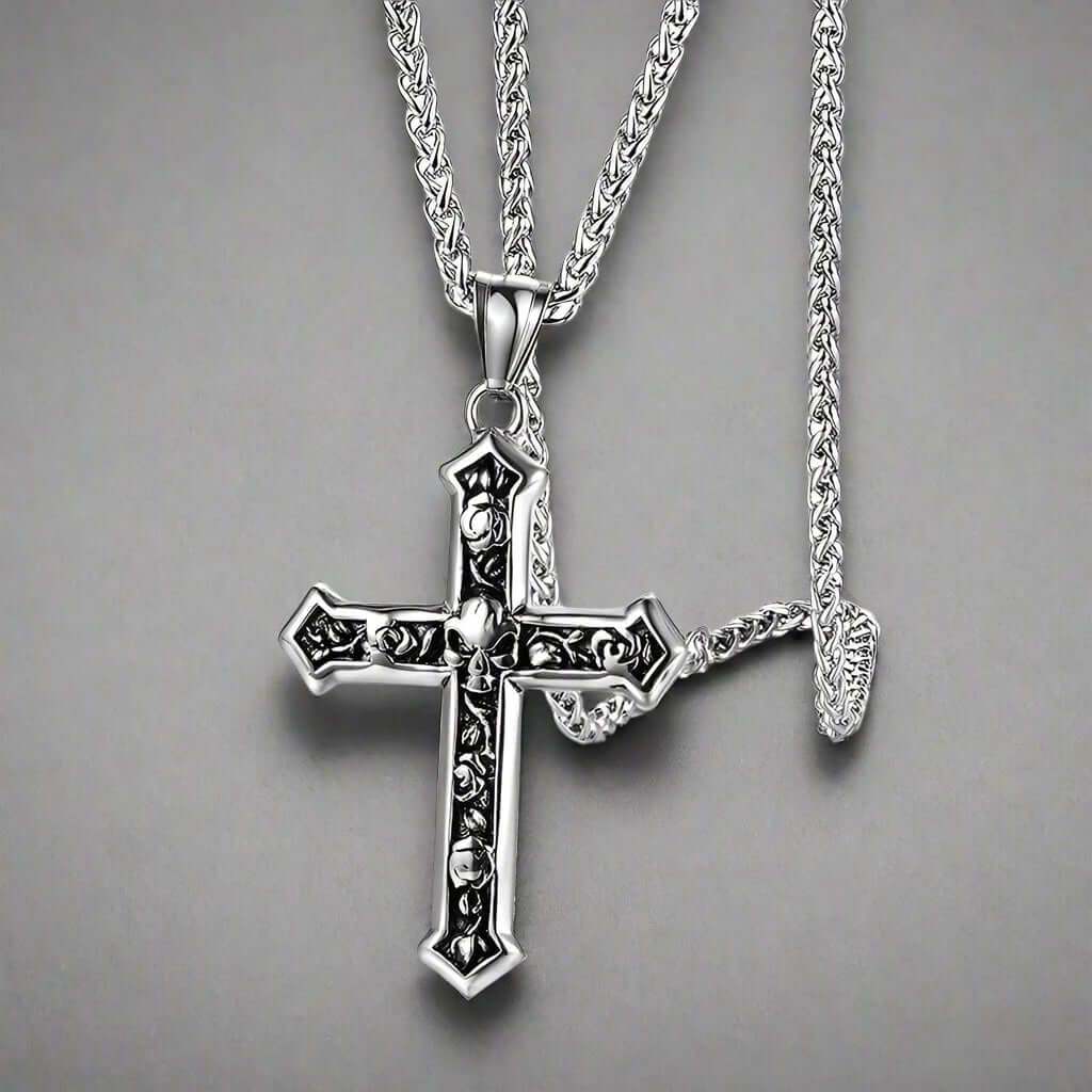 SKULL CROSS -  Alloy Pendant with Pure Stainless Steel 24inch Round Box Chain, American trending Style for Men & Boy - THE MEN THING