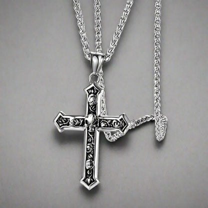 SKULL CROSS -  Alloy Pendant with Pure Stainless Steel 24inch Round Box Chain, American trending Style for Men & Boy - THE MEN THING