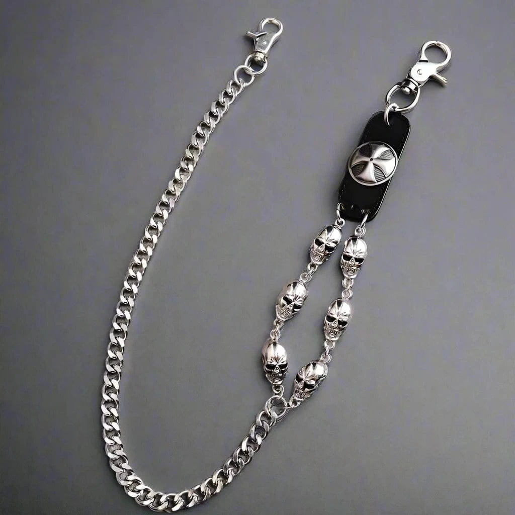 SKULL CROSS WAIST CHAIN - Alloy Long Wallet Biker Chain For Jeans  with Lobster Clasps for Men & Boys - "28"inch - THE MEN THING