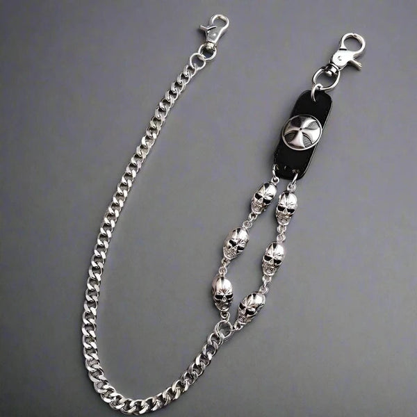 SKULL CROSS WAIST CHAIN - Alloy Long Wallet Biker Chain For Jeans  with Lobster Clasps for Men & Boys - 