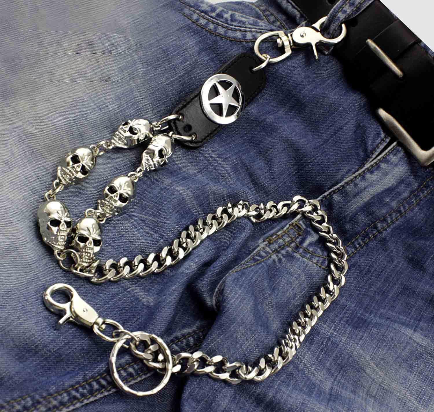 SKULL CROSS WAIST CHAIN - Alloy Long Wallet Biker Chain For Jeans  with Lobster Clasps for Men & Boys - "28"inch - THE MEN THING