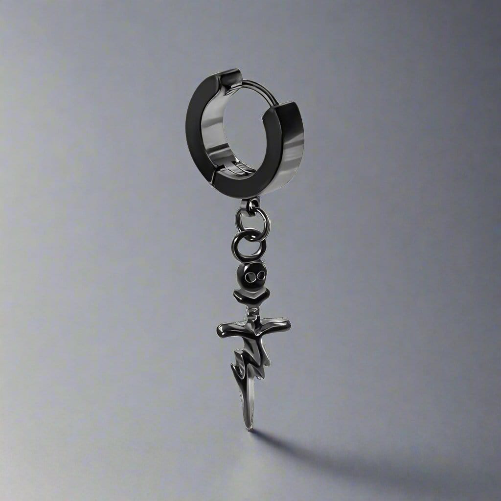 SKULL DAGGER BLACK - Pure Titanium Steel Ear Hoop Earrings for Men & Boys (2 Pcs) - THE MEN THING