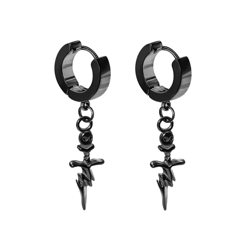 SKULL DAGGER BLACK - Pure Titanium Steel Ear Hoop Earrings for Men & Boys (2 Pcs) - THE MEN THING