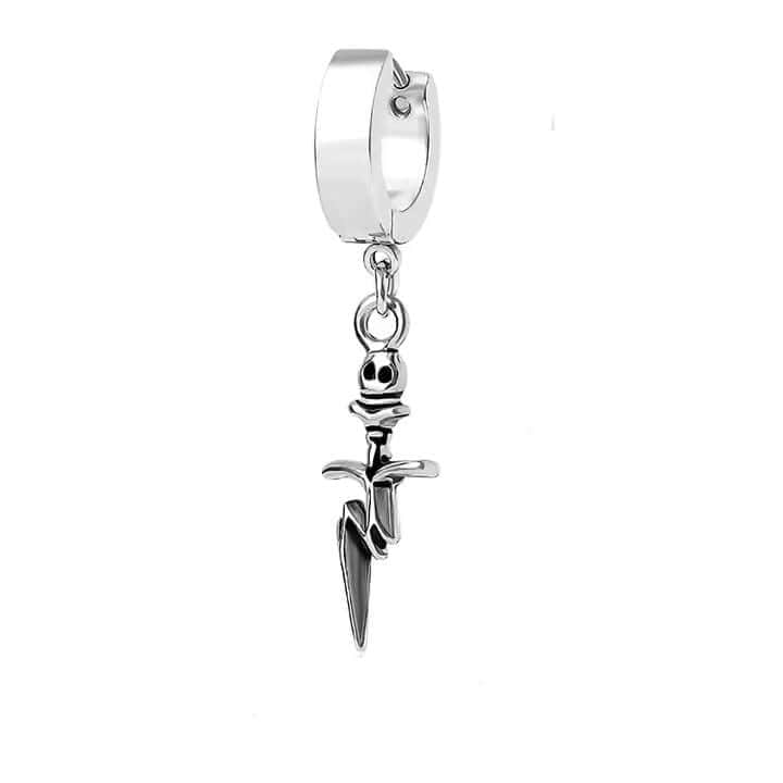 SKULL DAGGER SILVER - Pure Titanium Steel Ear Hoop Earrings for Men & Boys (2 Pcs) - THE MEN THING