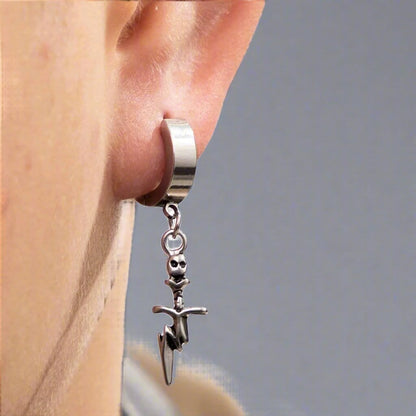 SKULL DAGGER SILVER - Pure Titanium Steel Ear Hoop Earrings for Men & Boys (2 Pcs) - THE MEN THING