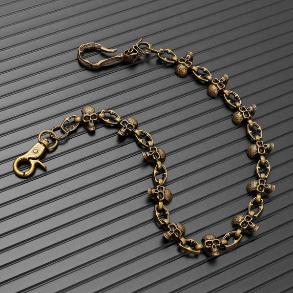 SKULL FORGE - Antique Gold 23mm Titanium Steel Skull Heavy Biker Chain for Jeans with Lobster Clasps for Men & Boys - 20 inch