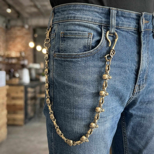 SKULL FORGE - Antique Gold 23mm Titanium Steel Skull Heavy Biker Chain for Jeans with Lobster Clasps for Men & Boys - 20 inch