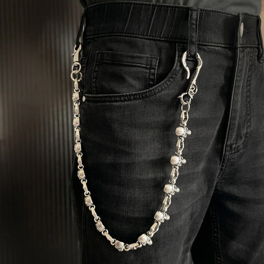 SKULL FORGE - Antique Steel 14mm Titanium Steel Skull Heavy Biker Chain for Jeans with Lobster Clasps for Men & Boys - 20 inch - THE MEN THING