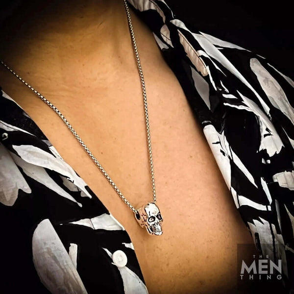 SKULL HARD -  Alloy Silver Skull Pendant with Pure Stainless Steel 24inch Round Box Chain, European trending Style Men & Boy