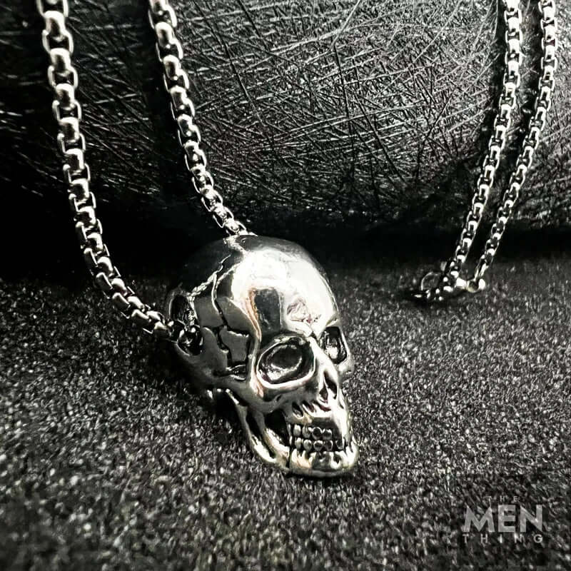 SKULL HARD -  Alloy Silver Skull Pendant with Pure Stainless Steel 24inch Round Box Chain, European trending Style Men & Boy - THE MEN THING