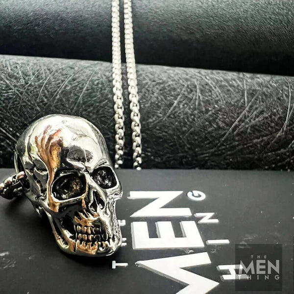SKULL HARD -  Alloy Silver Skull Pendant with Pure Stainless Steel 24inch Round Box Chain, European trending Style Men & Boy