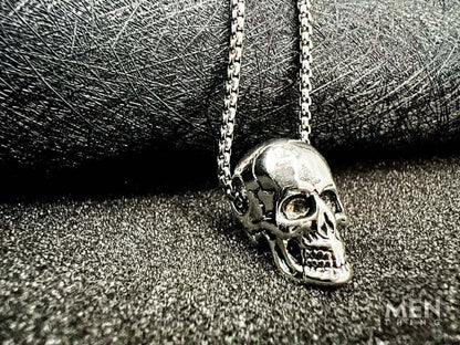 SKULL HARD -  Alloy Silver Skull Pendant with Pure Stainless Steel 24inch Round Box Chain, European trending Style Men & Boy - THE MEN THING