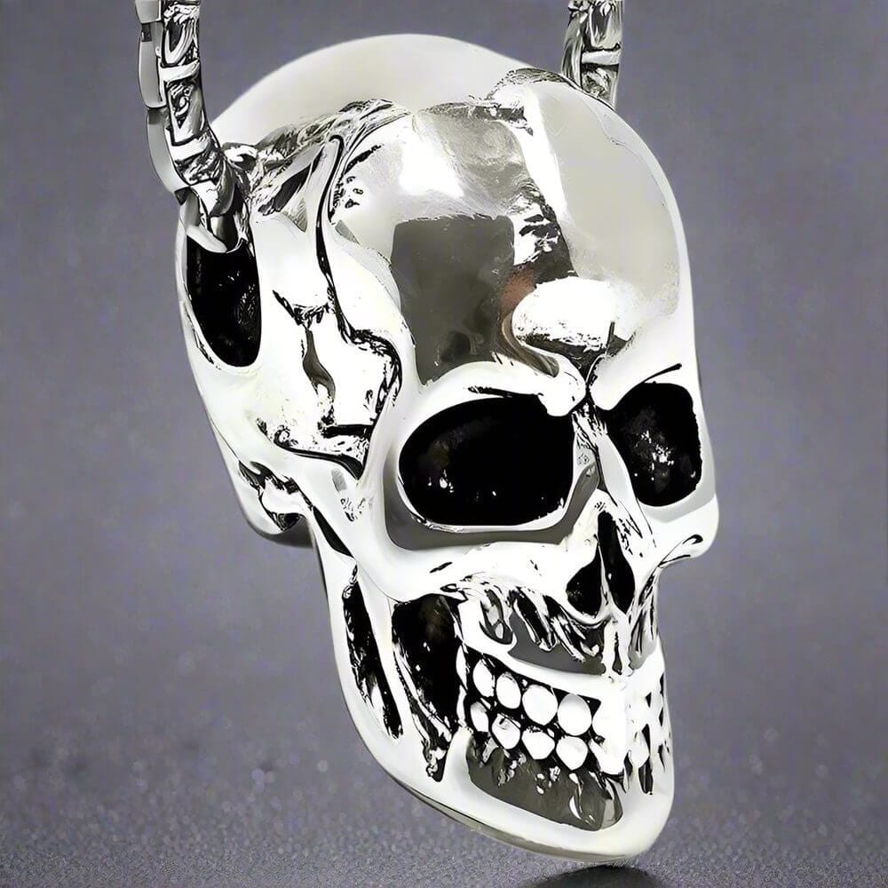 SKULL HARD -  Alloy Silver Skull Pendant with Pure Stainless Steel 24inch Round Box Chain, European trending Style Men & Boy - THE MEN THING