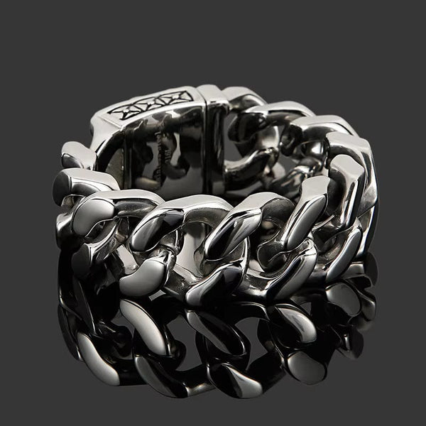 SKULL KING - 20mm Pure Titanium Steel , Heavy Biker Bracelet for Men & Boy (8inch)