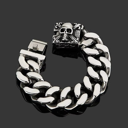 SKULL KING - 20mm Pure Titanium Steel , Heavy Biker Bracelet for Men & Boy (8inch) - THE MEN THING