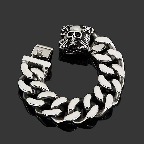 SKULL KING - 20mm Pure Titanium Steel , Heavy Biker Bracelet for Men & Boy (8inch)