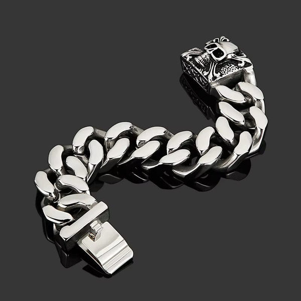 SKULL KING - 20mm Pure Titanium Steel , Heavy Biker Bracelet for Men & Boy (8inch)