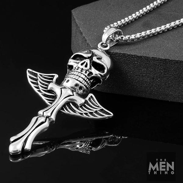 SKULL KING - Pure Titanium Steel Pendant with 24inch Round Box Chain for Men & Boys