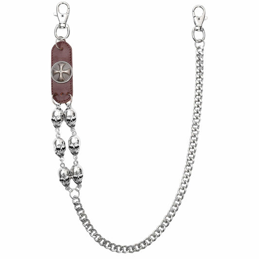 SKULL RAGE - Brown 13mm Titanium Steel Skull Heavy Biker Chain for Jeans with Lobster Clasps for Men & Boys - 29 inch - THE MEN THING