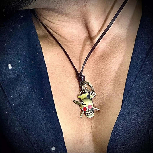 SKULL RED EYE BLACK - Vintage Alloy Golden Skull Pendant with Adjustable Pure Leather Cord Necklace for Men & Boys - THE MEN THING