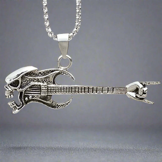 SKULL ROCKING GUITAR - Alloy Pendant with Stainless Steel 24inch Round Box Chain, European trending Style for Men & Boy - THE MEN THING