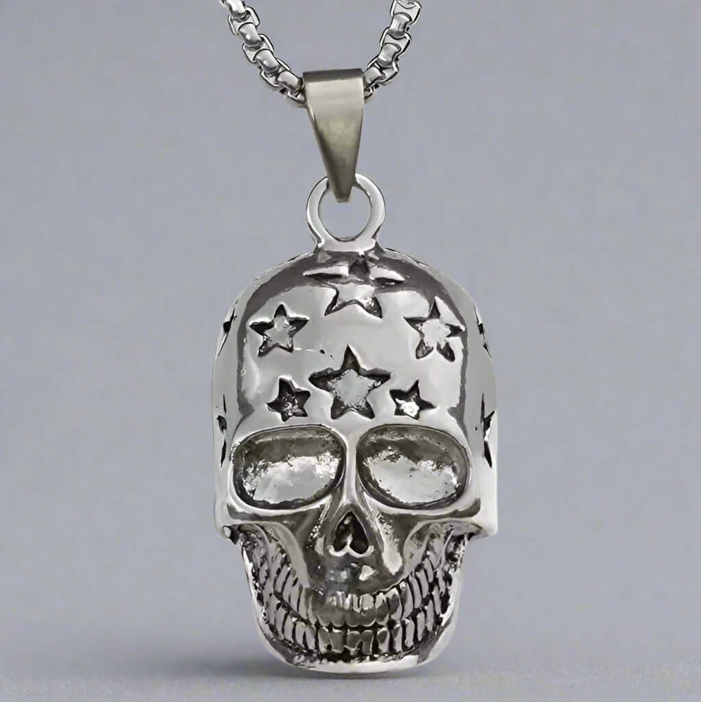 SKULL STAR -  Alloy  Pendant with Pure Stainless Steel  24inch Round Box Chain, European trending Style for Men & Boys - THE MEN THING