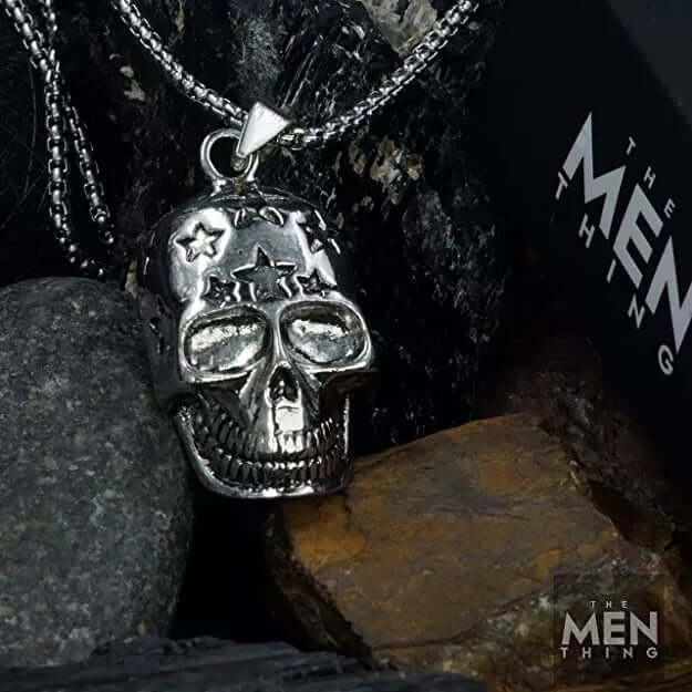 SKULL STAR -  Alloy  Pendant with Pure Stainless Steel  24inch Round Box Chain, European trending Style for Men & Boys - THE MEN THING