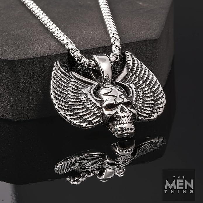 SKULL WING - Pure Titanium Steel Pendant with 24inch Round Box Chain for Men & Boys - THE MEN THING