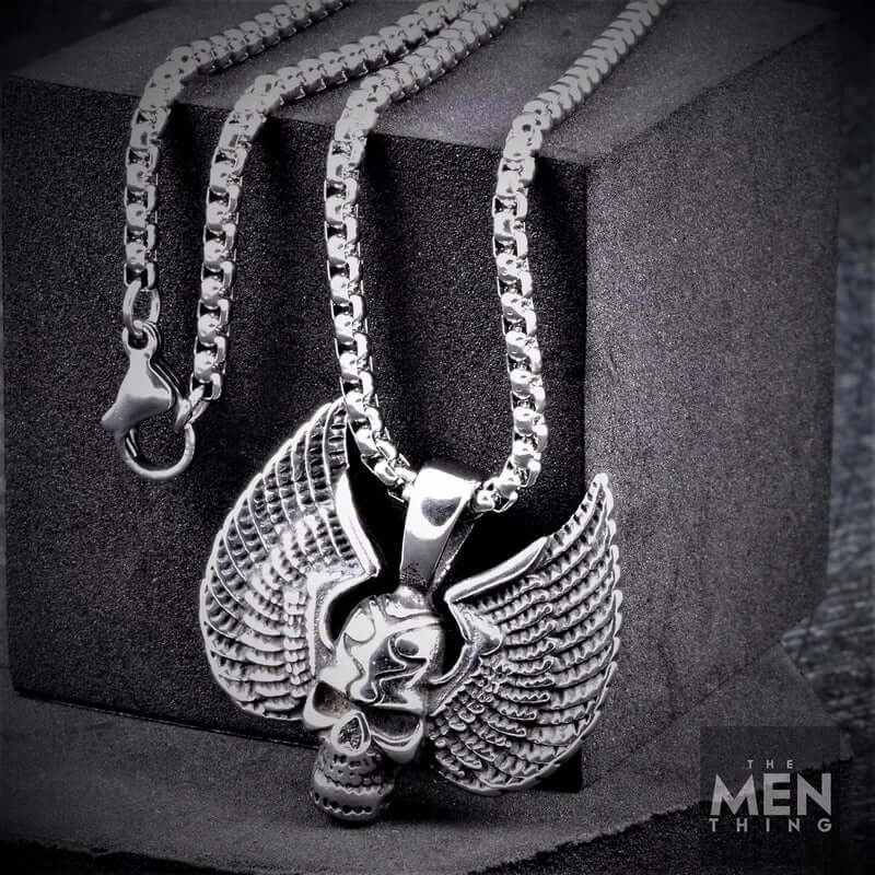 SKULL WING - Pure Titanium Steel Pendant with 24inch Round Box Chain for Men & Boys - THE MEN THING