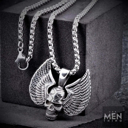 SKULL WING - Pure Titanium Steel Pendant with 24inch Round Box Chain for Men & Boys - THE MEN THING