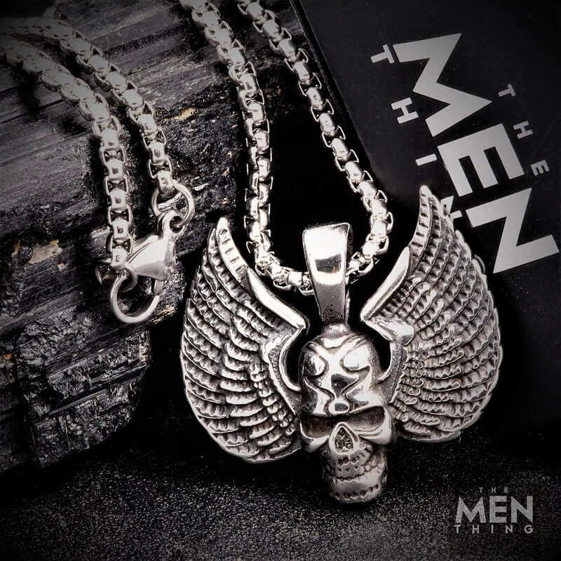 SKULL WING - Pure Titanium Steel Pendant with 24inch Round Box Chain for Men & Boys - THE MEN THING