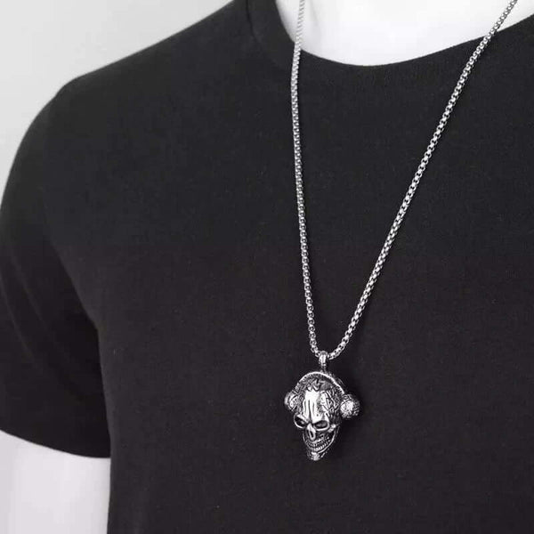 SKULLBEAT - Alloy  Pendant with Pure Stainless Steel 24inch Chain for Men, American trending Style - Round Box Chain