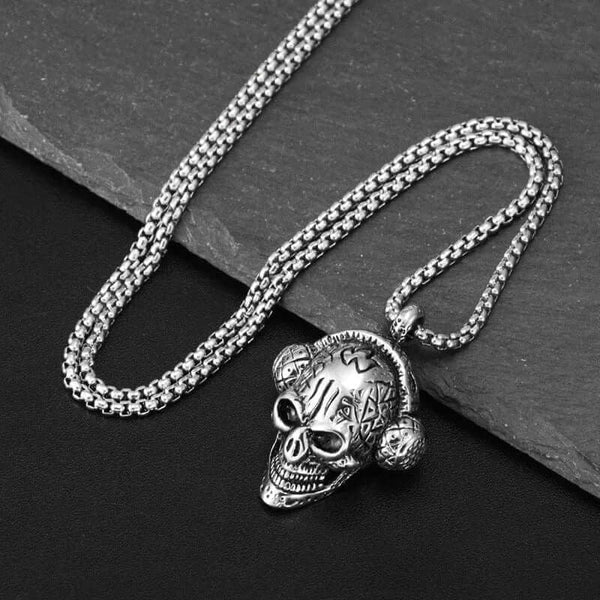 SKULLBEAT - Alloy  Pendant with Pure Stainless Steel 24inch Chain for Men, American trending Style - Round Box Chain